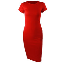 Load image into Gallery viewer, Knitted Cotton Long Spring Dress Fashion O-Neck Short Sleeve Office Lady Summer Dress Plus Size Casual Pencil Vestido Party Robe
