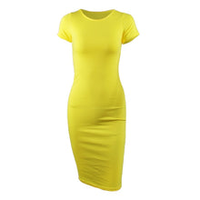 Load image into Gallery viewer, Knitted Cotton Long Spring Dress Fashion O-Neck Short Sleeve Office Lady Summer Dress Plus Size Casual Pencil Vestido Party Robe
