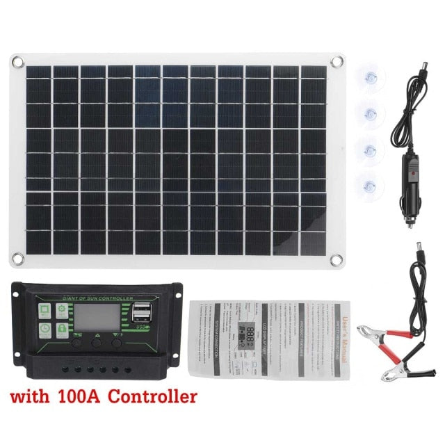 300W Solar Panel Kit Complete 12V USB With 10-100A Controller Solar Cells for Car Yacht RV Boat Moblie Phone Battery Charger