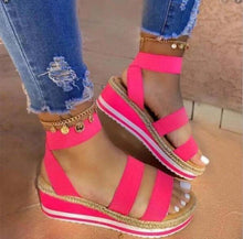 Load image into Gallery viewer, Summer Sandals Women Wedges Platform Ladies Hemp Shoes Ladies Candy Color Casual Girls Slip on Strap Cross Girls Plus Size 2020
