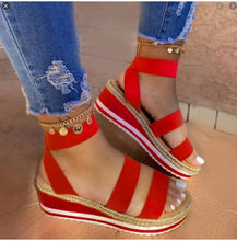 Load image into Gallery viewer, Summer Sandals Women Wedges Platform Ladies Hemp Shoes Ladies Candy Color Casual Girls Slip on Strap Cross Girls Plus Size 2020
