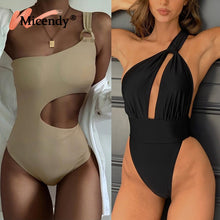 Load image into Gallery viewer, Micendy One Shoulder Swimsuit Women Sexy Hollow Out Swimwear Summer Black Bathing Suits Beach Swim High Waist One Piece Monokini

