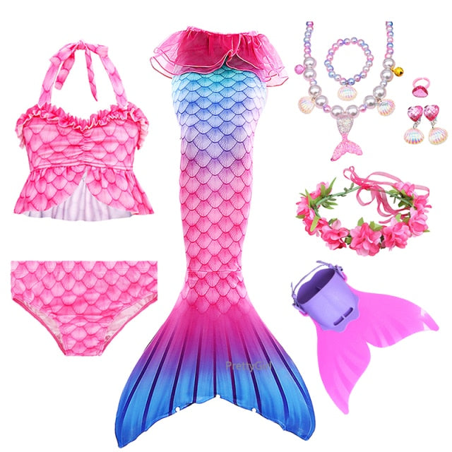 PrettyGirl Kids Girls Swimming Mermaid tail Mermaid Costume Cosplay Children Swimsuit Fantasy Beach Bikini can add Monofin Fin