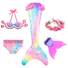 Load image into Gallery viewer, PrettyGirl Kids Girls Swimming Mermaid tail Mermaid Costume Cosplay Children Swimsuit Fantasy Beach Bikini can add Monofin Fin

