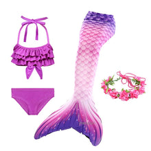Load image into Gallery viewer, PrettyGirl Kids Girls Swimming Mermaid tail Mermaid Costume Cosplay Children Swimsuit Fantasy Beach Bikini can add Monofin Fin
