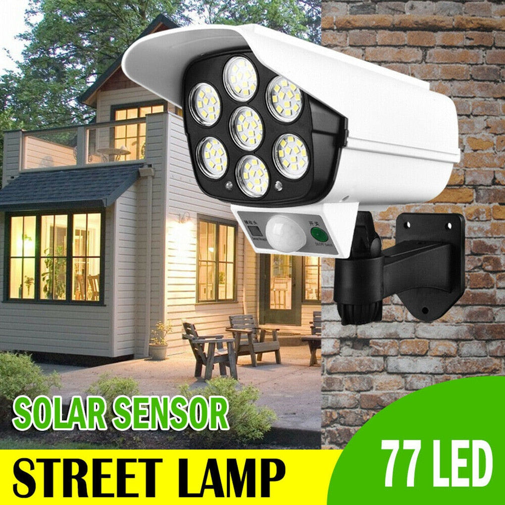 Solar Light Motion Sensor Security Dummy Camera Wireless Outdoor Flood Light IP65 Waterproof LED Lamp 3 Mode for Home Garden