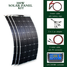 Load image into Gallery viewer, solar panel kit and 300w 200w 100w flexible solar panels 12v 24v high efficiency battery charger module
