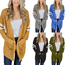 Load image into Gallery viewer, 2021 Women&#39;s Sweater Mid-length Sleeve Striped Color Block Cardigan
