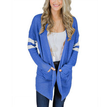 Load image into Gallery viewer, 2021 Women&#39;s Sweater Mid-length Sleeve Striped Color Block Cardigan
