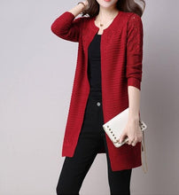 Load image into Gallery viewer, Zoulv Size S-XXL Poncho Full Sleeve Open Stitch Female Knitted Outerwear Fall Women Cardigan Solid Color Hollow Out Sweaters
