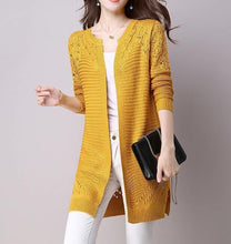 Load image into Gallery viewer, Zoulv Size S-XXL Poncho Full Sleeve Open Stitch Female Knitted Outerwear Fall Women Cardigan Solid Color Hollow Out Sweaters

