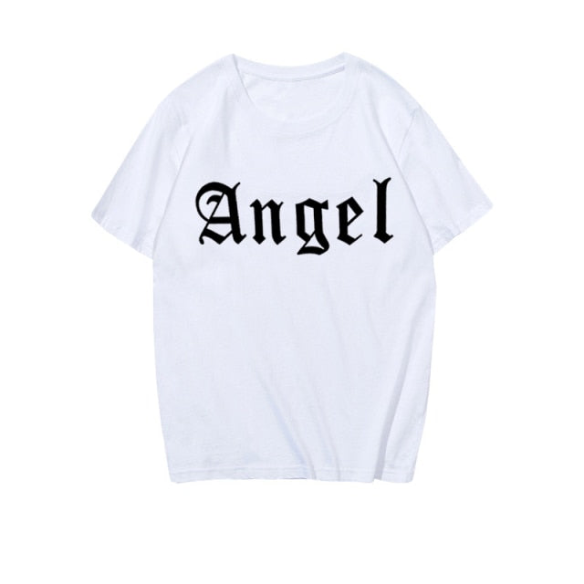 Women T-shirt Harajuku Vintage Angel Print Short Sleeve Ulzzang Cartoon Gothic Punk Hip Hop Oversized T Shirt Kawaii Female Tops