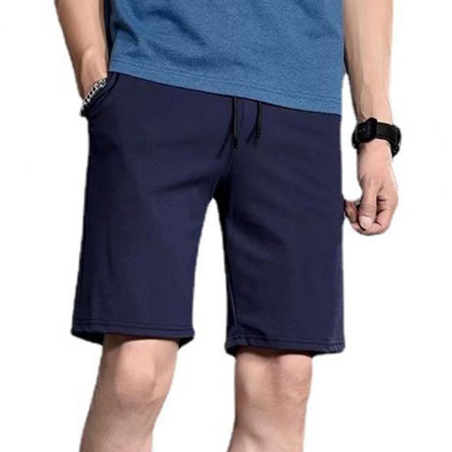 Simple Men Shorts Solid Color Quick Drying Summer Mid Rise Loose Short Trousers Drawstring Comfortable Sweatpants