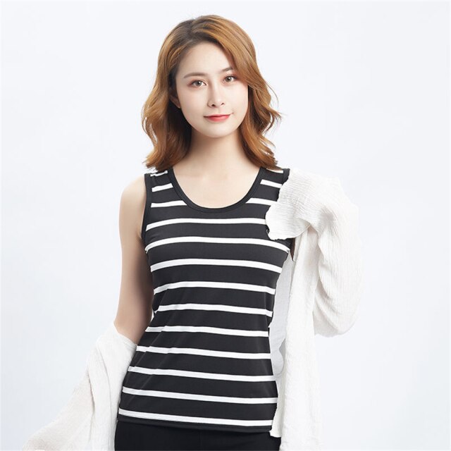 2021 New Sleeveless Elegant Slim Women's Vest Fashion Youth Black And White Striped Camisole Trend Simple Bottoming Shirt