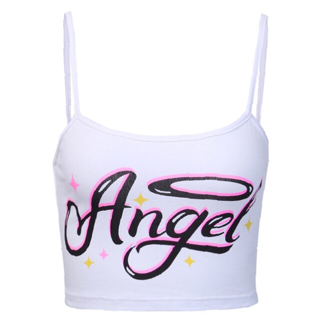 Summer Cropped Top Angel Letter Print Sleeveless Crop Tops Clubwear 2021 Sexy Women Camis Top