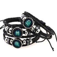 Load image into Gallery viewer, Sale New Fashion 12 Constellations Leather Zodiac Sign with beads Bangle Leather  Bracelets For Men Boys Jewelry Travel Accessor
