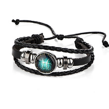 Load image into Gallery viewer, Sale New Fashion 12 Constellations Leather Zodiac Sign with beads Bangle Leather  Bracelets For Men Boys Jewelry Travel Accessor
