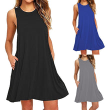Load image into Gallery viewer, Fashion Women O-Neck Loose Dress Casual Solid Pockets Sleeveless Beach Dress Summer Spaghetti Strap Female Homewear Mini Dress
