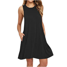 Load image into Gallery viewer, Fashion Women O-Neck Loose Dress Casual Solid Pockets Sleeveless Beach Dress Summer Spaghetti Strap Female Homewear Mini Dress
