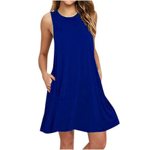 Load image into Gallery viewer, Fashion Women O-Neck Loose Dress Casual Solid Pockets Sleeveless Beach Dress Summer Spaghetti Strap Female Homewear Mini Dress
