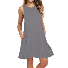 Load image into Gallery viewer, Fashion Women O-Neck Loose Dress Casual Solid Pockets Sleeveless Beach Dress Summer Spaghetti Strap Female Homewear Mini Dress
