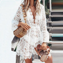 Load image into Gallery viewer, New Hot Summer Lace Croche Women sexy Crochet Bikini Cover Up Floral White Black Bathing Swimwear Beach Suit Summer Dress Tops
