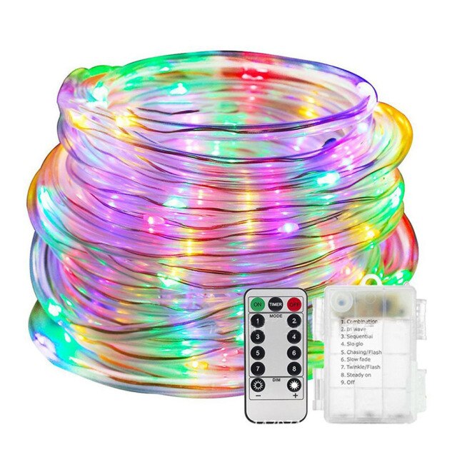 10/20/30M Solar Tube Rope Strip String Lights 8 Modes Christmas LED Fairy Light Outdoor Garden Patio Copper Wire Garland Light