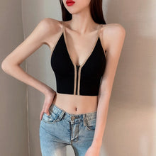 Load image into Gallery viewer, Zipper Padded Camis Womens Tank Tops Tops Streetwear Slim TankTops Summer Crop Top Femme Fitness Spaghetti Strap
