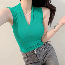 Load image into Gallery viewer, 2021 Spring Autumn Sexy V-Neck Thin Knitted Tank Women&#39;s Plain Tanktops Trend Summer Sleeveless Off Shoulder Solid Color Tops
