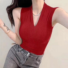 Load image into Gallery viewer, 2021 Spring Autumn Sexy V-Neck Thin Knitted Tank Women&#39;s Plain Tanktops Trend Summer Sleeveless Off Shoulder Solid Color Tops
