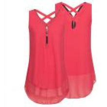 Load image into Gallery viewer, 2020 New Fashion Solid Women Loose Sleeveless Tank Top Cross Back Hem Layed Zipper V-Neck Hollow Out T Shirts Tops mujer
