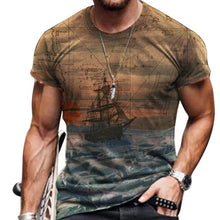 Load image into Gallery viewer, Men Vintage Oversized Short Sleeve T Shirts 2021 Summer Harajuku Ethnic Style 3D Print O Collared Graphic T-Shirt
